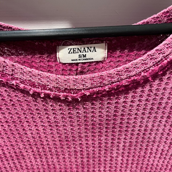 Zenana pink s/m shirt Waffle short sleeve. 1371 - Picture 2 of 3